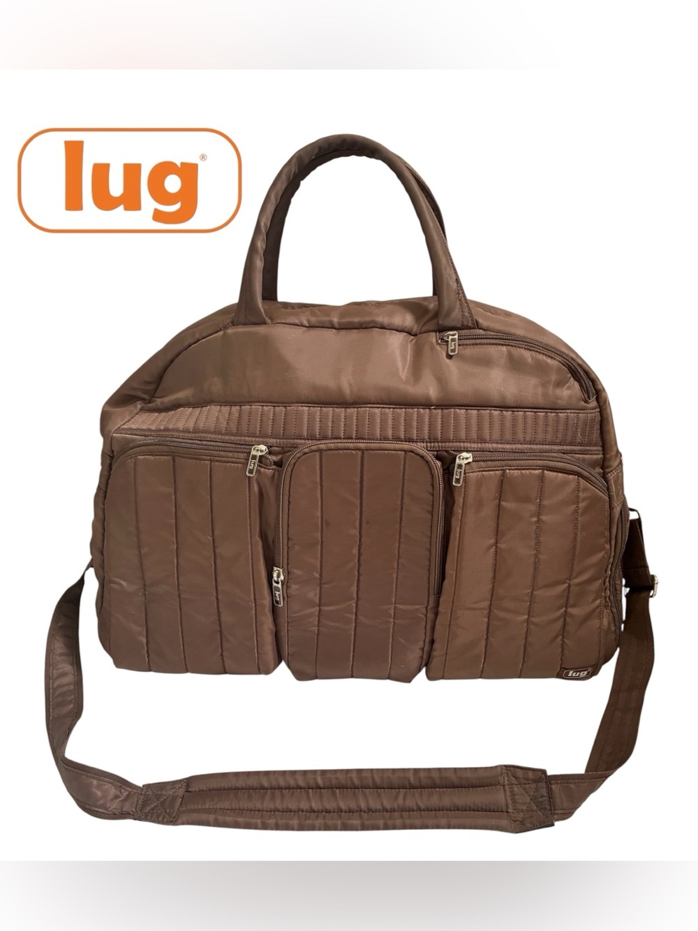 BROWN LUG WEEKENDER BAG SHUTTLE BUS WALNUT DUFFEL LUGGAGE TRAVEL